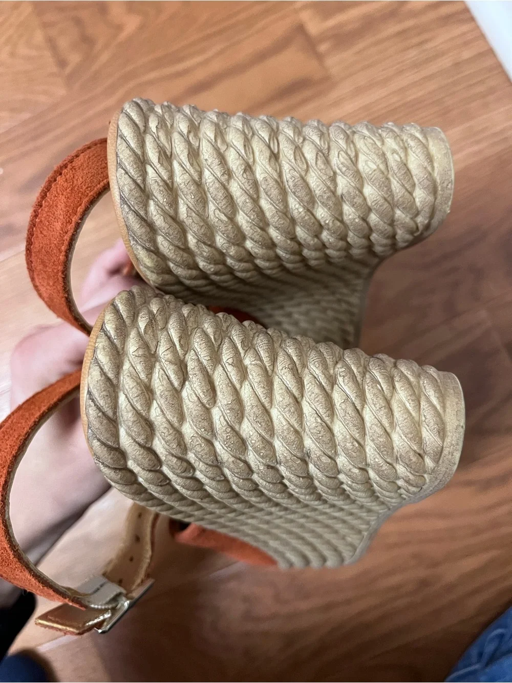 Rust Suede Espadrille Wedge Sandals with Slingback Strap